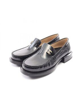 Chanel Loafers CC Logo Black Patent Leather